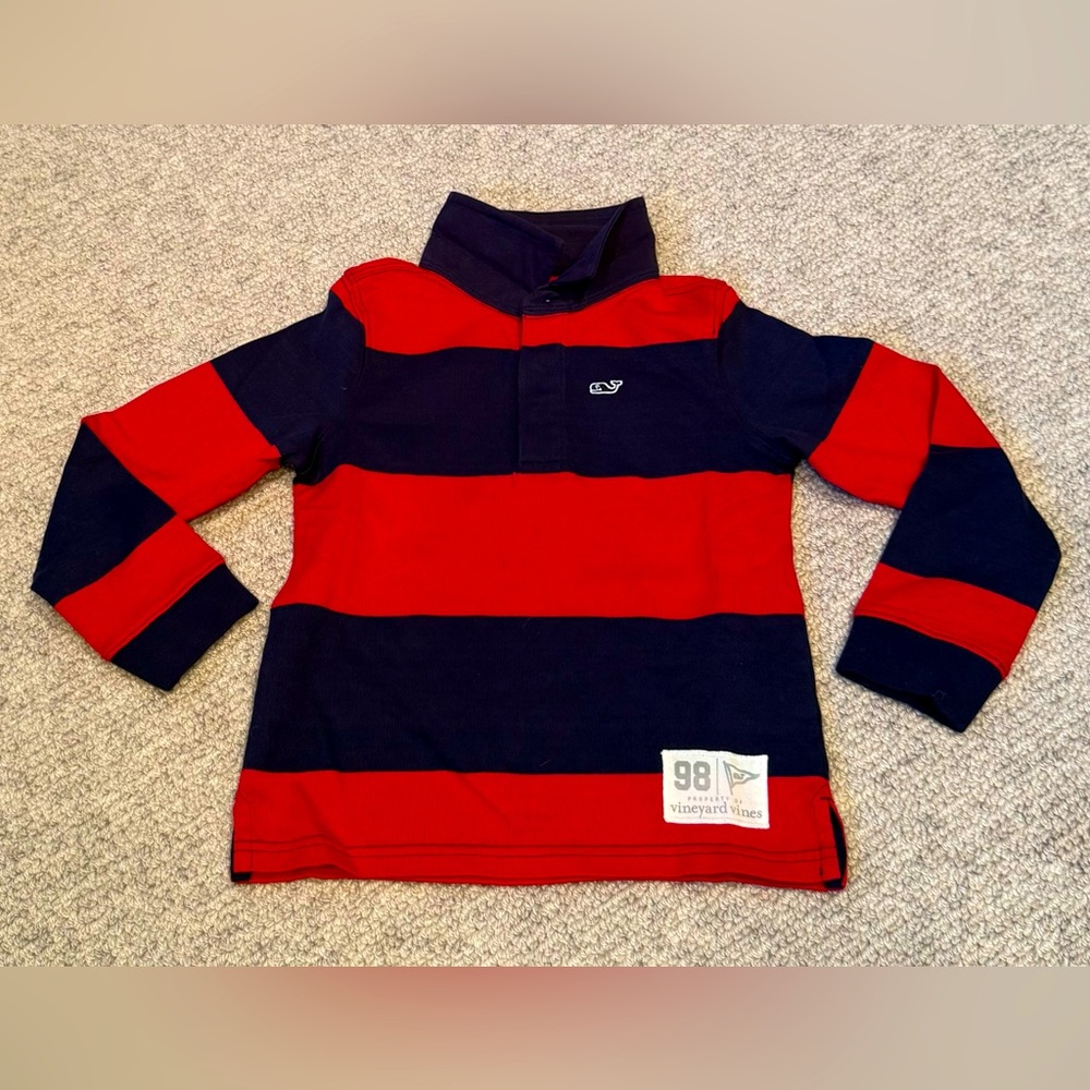 Vineyard Vines Kids Red and Navy Striped Shirt